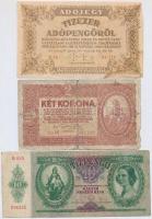 8db-os vegyes pengő bankjegy tétel, benne még egy korona, illetve egy adópengő bankjegy T:III,III-