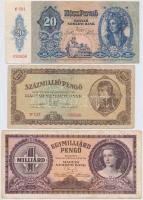 8db-os vegyes pengő bankjegy tétel, benne még egy korona, illetve egy adópengő bankjegy T:III,III-