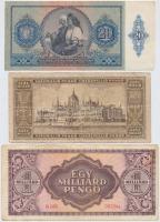 8db-os vegyes pengő bankjegy tétel, benne még egy korona, illetve egy adópengő bankjegy T:III,III-