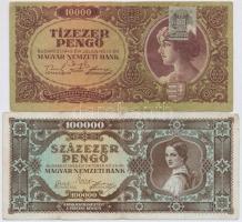 8db-os vegyes pengő bankjegy tétel, benne még egy korona, illetve egy adópengő bankjegy T:III,III-