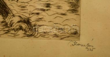 Komlós jelzéssel: Tutajosok. Rézkarc, papír, üvegezett keretben, 17×24 cm