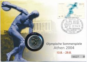 Görögország 2004. 2E Athéni Olimpia 2004 érmés borítékban német bélyeggel és bélyegzéssel T:1 Greece 2004. 2 Euro 2004 Olympics Athens in German coin envelope with stamp and cancellation C:UNC