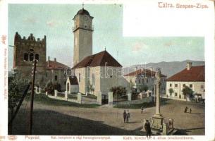 Poprád (Tátra); Katolikus templom, Régi harangtorony. Feitzinger Ede Nr. 372. / church and bell tower (EK)