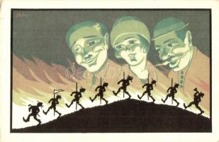 Sziluettes cserkész művészlap / Silhouette scout art postcard, litho s: Mátis