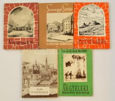 5 db magyarországi turisztikai könyv-Kaposvár és környéke; Devecser-Ugod-Essegvár-Döbrönte; Várpalota; Az aggteleki Baradla-barlang; Egri útikalauz. Kiadói papírkötés, jó állapotban.