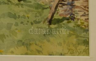 Pálfy jelzéssel: Legelő tehenek. Akvarell, papír, üvegezett keretben, 18×28 cm