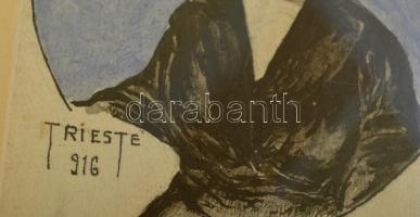 Trieste jelzéssel: Kalapos hölgy. Akvarell, papír, üvegezett keretben, 20×13 cm