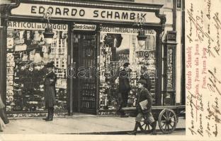 Trieste, Edoardo Schambik ajándék üzlete / Articolo da Viaggio, Oggetti per regali e giostattli, Piazza della Borsa 8. / travel gift shop (Fiume, Piazza Dante) (EK)