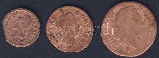 Franciaország 1770-90-es évek 3db klf Br pénz T:3,4 lapkavég