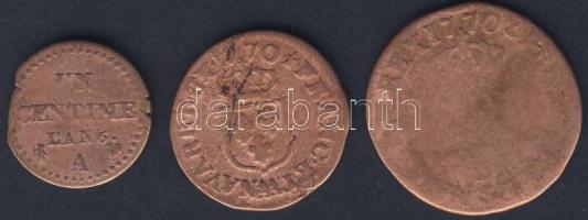 Franciaország 1770-90-es évek 3db klf Br pénz T:3,4 lapkavég