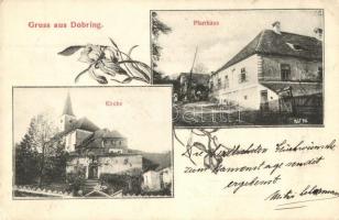 Doborka, Dobring, Dobarca; Erődtemplom, Plébánia. Heinrich Briegel kiadása / Kirche, Pfarrhaus / church, parish, floral (EK)