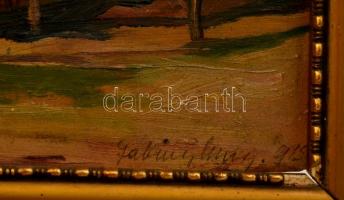 Olvashatatlan jelzéssel:  Sárga sarokház. Olaj, falemez, sérült keretben, 18×24 cm