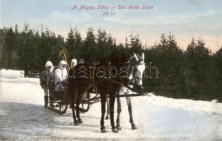 Tátra, téli élet, lovas szán szállítja a síelőket / horse sled carrying the skiers, winter sport