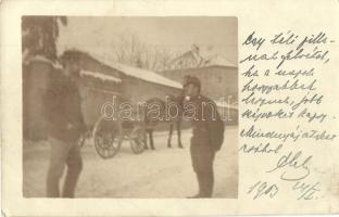 1900 Marosvásárhely, Targu Mures; katonák a havas utcán télen / soldiers, winter, street, photo
