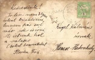 1903 Hencse-Hedrehely, vasútállomás, férfi puskával, kerékpárosok, photo (EK)