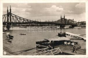 Budapest XI. Ferenc József híd, az Aeroexpress Rt. hidroplán állomása a Gellért Szálló előtt, H-MACA lajstromjelű Junkers F-13 típusú Budapest-Siófok járatú hidroplán