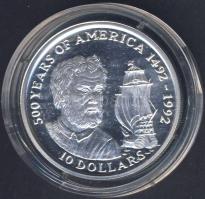 Cook szigetek 1990. 10$ Ag "500 éves Amerika-hajó" T:PP