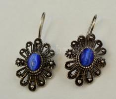 Ezüst(Ag) fülbevaló kék kővel, jelzett, 4x2 cm, bruttó: 7,7 g
