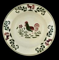 Kakasos kerámia fali tál, apró lepattanásokkal, jelzett, d: 23 cm