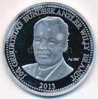 Németország 2013. "100. Geburtstag Bundeskanzler Willy Brandt (Willy Brandt kancellár 100. születésnapja)" jelzett Ag emlékérem (7,54g/0.999/30mm) T:PP fo. Germany 2013. "100. Geburtstag Bundeskanzler Willy Brandt (100th Birthday - Chancellar Willy Brandt)" hallmarked Ag commemorative medal (7,54g/0.999/30mm) C:PP spotted