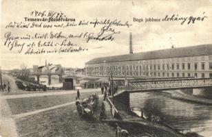 Temesvár, Timisoara; Bega jobb sor, dohány gyár, híd / riverside, tobbaco factory, bridge (EK)