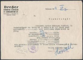 1949 Dreher Kőbányai Serfőzde és Csokoládégyár Rt., fejléces számla