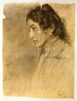 Csapó Márton (1889-?): Női portré, szén, papír, jelzett, szélein sérülésekkel, 49×37,5 cm
