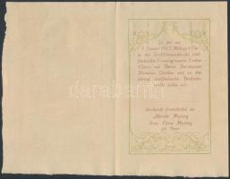 1902 Szecessziós esküvői meghívó lap, német nyelven, 17x22 cm