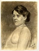 Csapó Márton (1889-?): Női portré, szén, papír, jelzett, szélein sérülésekkel, 53,5×40 cm