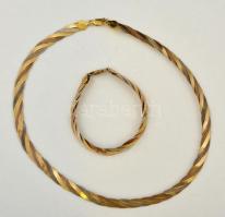 Részben aranyozott ezüst(Ag) fonott nyaklánc és karkötő, jelzett, h: 16 és 42 cm, 39 g