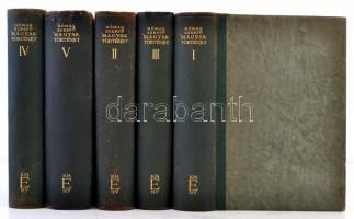 Hóman Bálint, Szekfű Gyula: Magyar történet. I-V. köt. Bp., 1935, Királyi Magyar Egyetemi Nyomda. Harmadik kiadás. Kiadói félbőrkötésben, az egyes kötetek gerince és borítója kissé kopott, de egyébként jó állapotban.