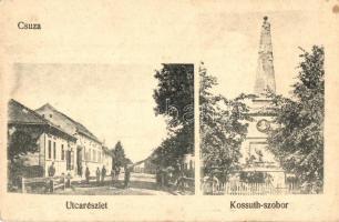 Csúza, Suza; utcakép, Kossuth szobor / street view, monument (gyűrődés / crease)