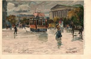 Budapest VIII. Múzeum körút, Nemzeti Múzeum, villamos,  Kunstanstalt Ottmar Zieher litho s: Raoul Frank (EK)