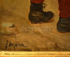 Fmora jelzéssel: Bátorságpróba. Olaj, vászon, restaurált, enyhén sérült dekoratív keretben, 42×20 cm