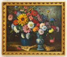Jelzés nélkül: Virágcsendélet. Olaj, vászon-farost, keretben, 50×60 cm