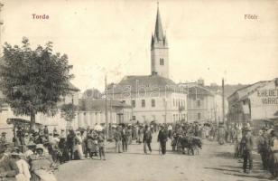 Torda, Turda; Fő tér, piac, eredeti varrógépek üzlete / main square, market, sewing machine shop