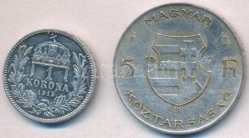 Vegyes: 1915KB 1K Ag "Ferenc József" + 1947. 5Ft Ag "Kossuth" T:2,2-