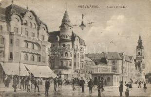 Nagyvárad, Oradea; Szent László tér, Fekete Sas Nagyszálloda, Vigadómozgó, Rigler József Ede kiadása / square, hotel, cinema