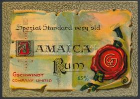 cca 1920 Gschwindt Jamaica Rum ítalcímke, Bp., Seidner Lith. Müintézet, lito, 7x10 cm.