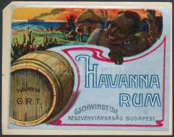 cca 1920 Gschwindt Havanna Rum italcímke, lito, 7x9 cm.