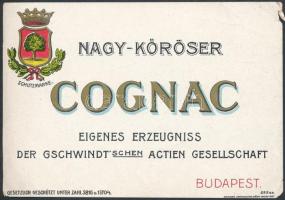 cca 1920 Gschwindt Nagy-Kőrösi Cognac, német nyelvű italcímke, Bp., Seidner Chromolith. Műintézet, lito, 8x11.5 cm.