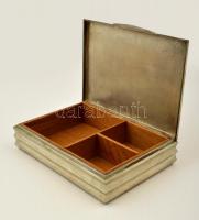 Alpakka doboz, gravírozott felirattal, fa betéttel, 20x14x5 cm