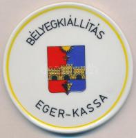 ~1980. "Bélyegkiállítás Eger-Kassa" festett, jelzett, egyoldalas Hollóházi plakett (87mm) T:2