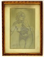 Glatter Gyula (1886-1927): Női akt, ceruza, papír, jelzett, paszpartuban, üvegezett fa keretben, 25,5×16 cm