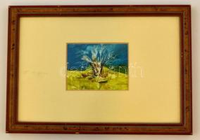 Ruttka Ferenc (1926- ): Remény, olaj, papír, jelzett, paszpartuban, üvegezett fa keretben, 6×7,5 cm