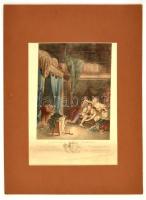 cca 1880 La sentinelle en defaut, színezett rézmetszet, paszpartuban, 41×30 cm