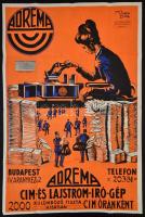 cca 1920 Adrema Cím- és Lajtromírógép plakát, Ujságüzem Könyvkiadó és Nyomda Rt., jelzett a nyomaton, lito, 94x63 cm.