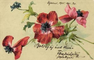 4 db RÉGI dombornyomott üdvözlőlap / 4 pre-1945 Emb. greeting cards