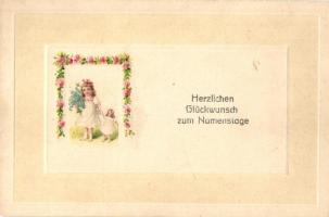 4 db RÉGI dombornyomott üdvözlőlap / 4 pre-1945 Emb. greeting cards