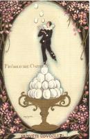 Fröhliche Ostern / Easter greeting card with egg throwing clown, Italian art postcard, Ballerini & Fratini 178 s: Chiostri
